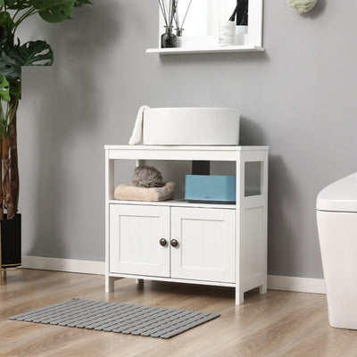 Kleankin Pedestal Under Sink Cabinet With Double Doors, Modern Bathroom Vanity Storage Unit Shelves, White