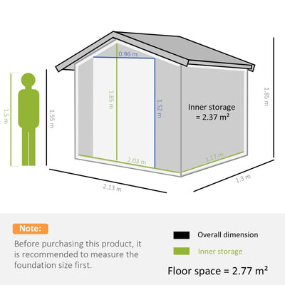 Lockable Garden Shed Large Patio Roofed Tool Metal Storage Building Foundation Sheds Box Outdoor Furniture, 7ft 4ft, Dark Grey