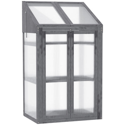 Wooden Greenhouse, Cold Frame Grow With Polycarbonate Semi Transparent Glazing, Openable Lid And Double Door For Flower, Vegetable Plants, (70 X 50 X 120)cm, Grey