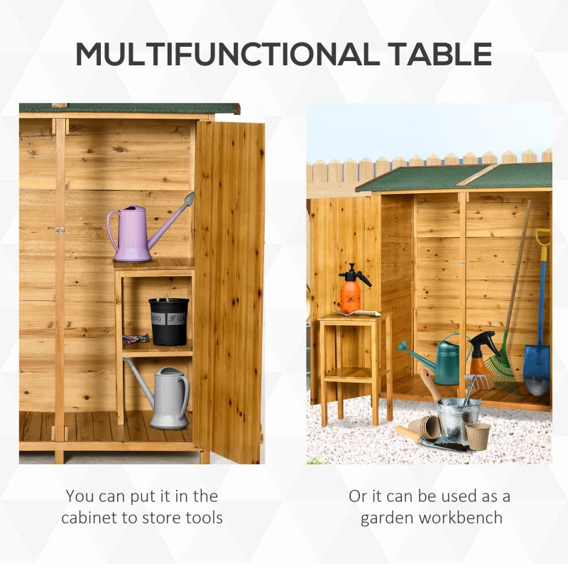 Garden Wood Storage Shed W/ Flexible Table, Hooks And Ground Nails, Multifunction Lockable Sheds Outdoor Asphalt Roof Tool Organizer, 140 75 160cm, Grey