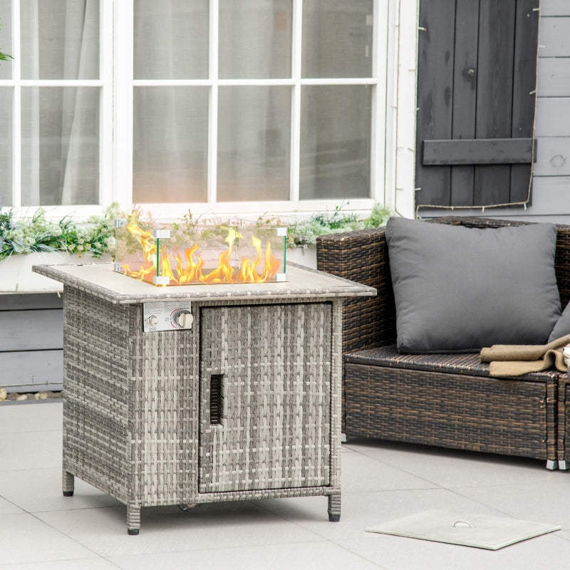 Outdoor PE Rattan Gas Fire Pit Table- Grey