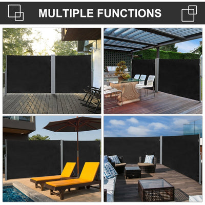 Retractable Side Awning Screen Fence Patio Garden Wall Balcony- Black