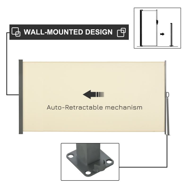 Retractable Side Awning Screen Fence Patio Garden Wall Balcony- Cream White