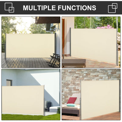 Retractable Side Awning Screen Fence Patio Garden Wall Balcony- Cream White