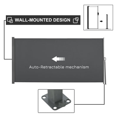 Retractable Side Awning Screen Fence Patio Garden Wall Balcony- Grey