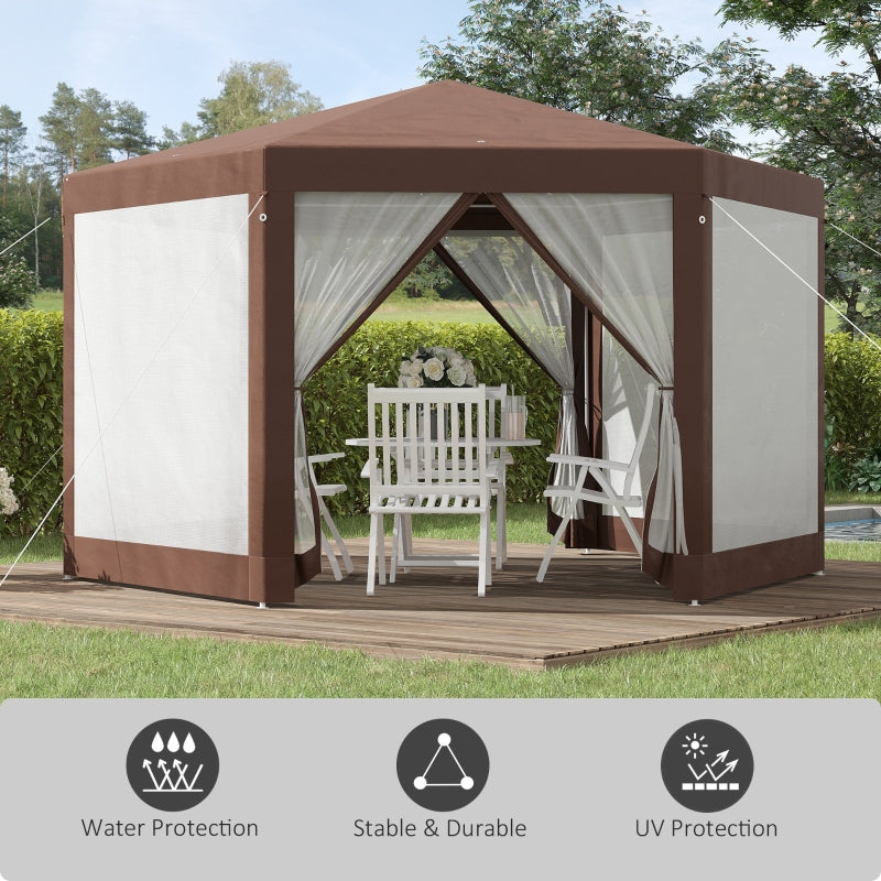 Hexagonal Garden Gazebo Patio Party Outdoor - Brown