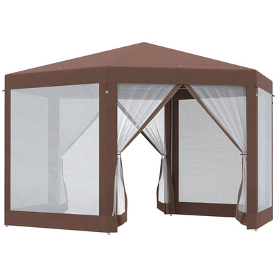 Hexagonal Garden Gazebo Patio Party Outdoor - Brown