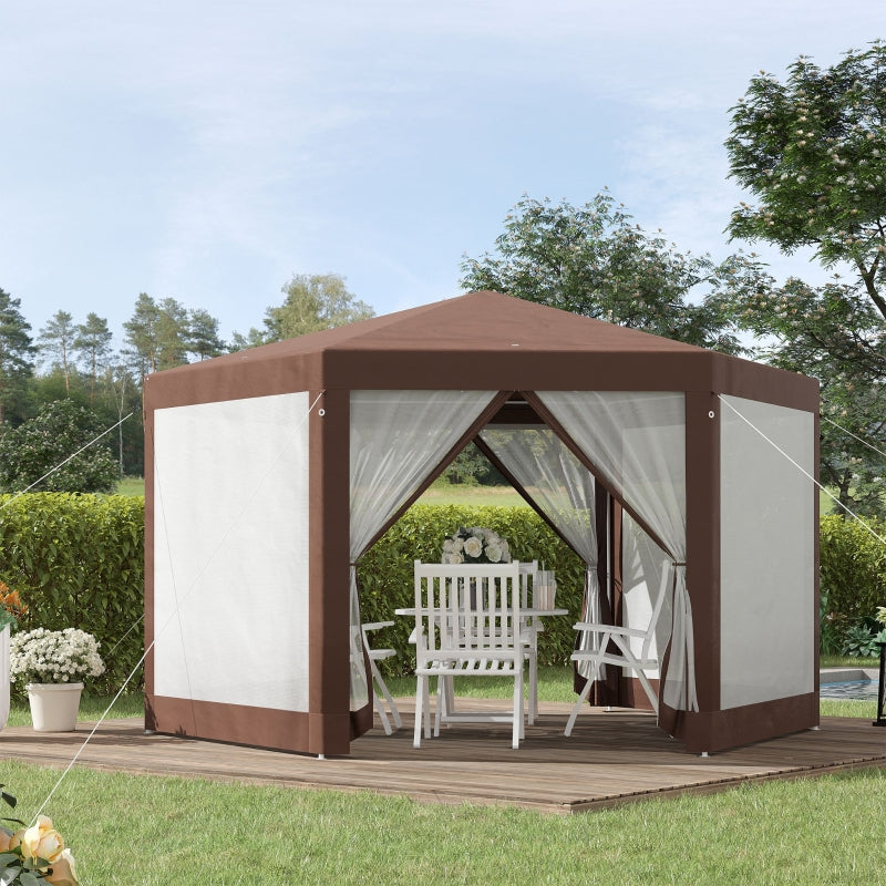 Hexagonal Garden Gazebo Patio Party Outdoor - Brown