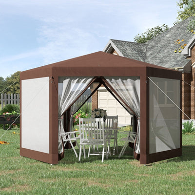 Hexagonal Garden Gazebo Patio Party Outdoor - Brown