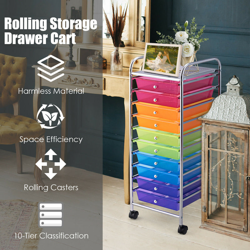 10 Drawers Mobile Storage Trolley with 4 Wheels for Beauty