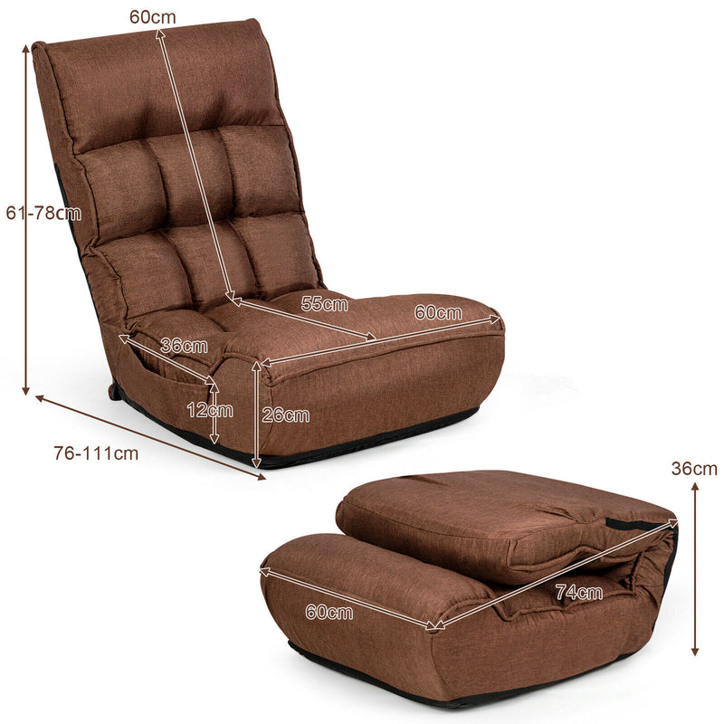 Sillón reclinable plegable con cabezal ajustable en 5 posiciones y bolsillo lateral