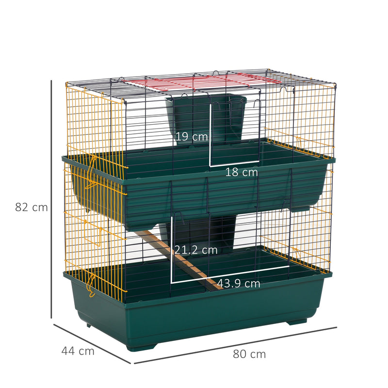 PawHut Small Animal Cage Habitat with Accessories 3 Openable Doors 2-Story Large Pet Play House for Chinchillas Puppy Guinea Pig 80 x 44 x 82 cm