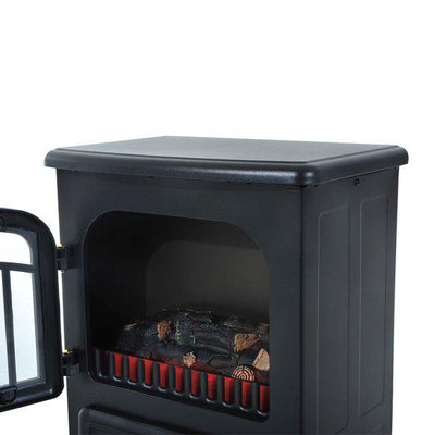 1800W Freestanding Indoor Iron Heater With Burning Log View - Black