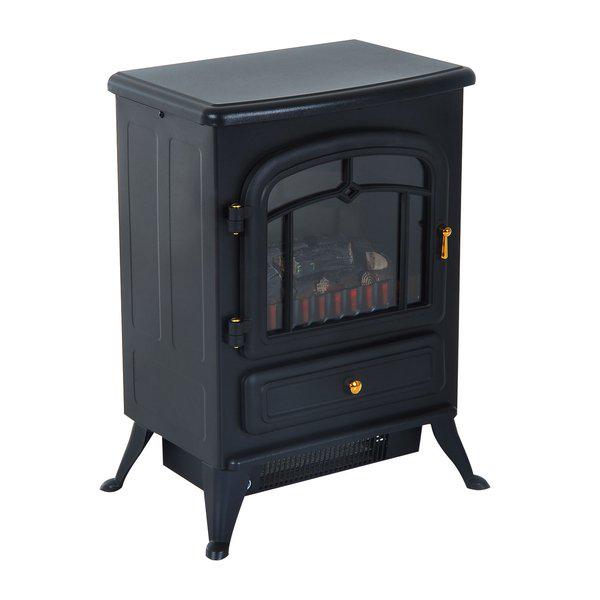 1800W Freestanding Indoor Iron Heater With Burning Log View - Black