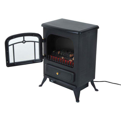 1800W Freestanding Indoor Iron Heater With Burning Log View - Black