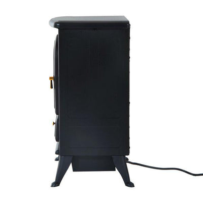 1800W Freestanding Indoor Iron Heater With Burning Log View - Black