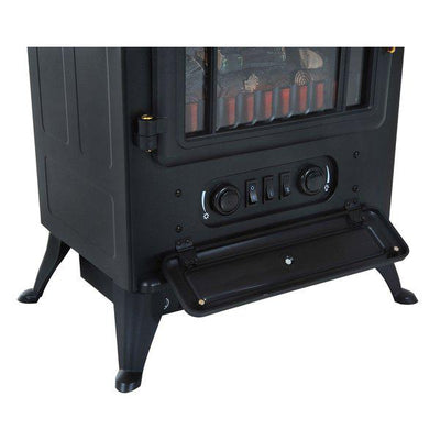 1800W Freestanding Indoor Iron Heater With Burning Log View - Black