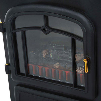 1800W Freestanding Indoor Iron Heater With Burning Log View - Black