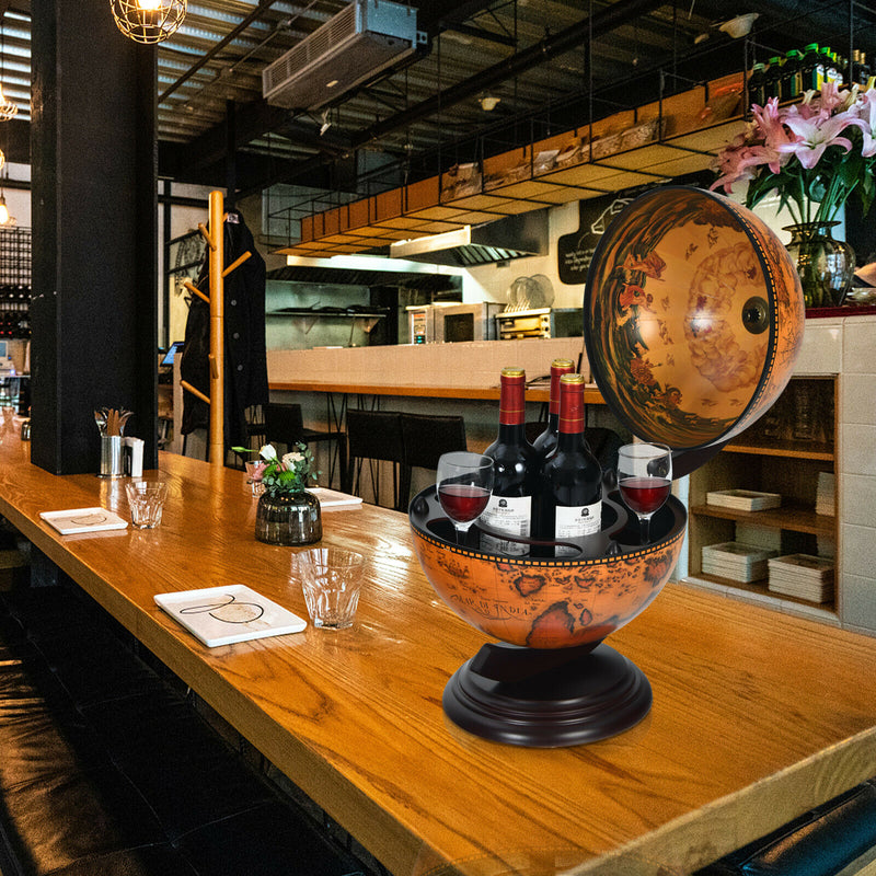 Mesa de bar retro con forma de globo y motivos de mapas