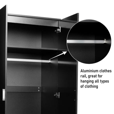 2 Door Wardrobe With Mirror With Large Cupboard Storage - 3 Colours