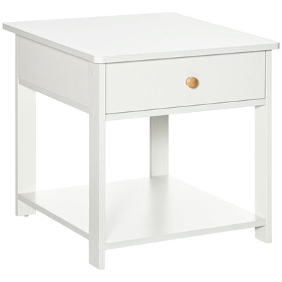 Classic Bedside Table, With Drawer And Shelf - White