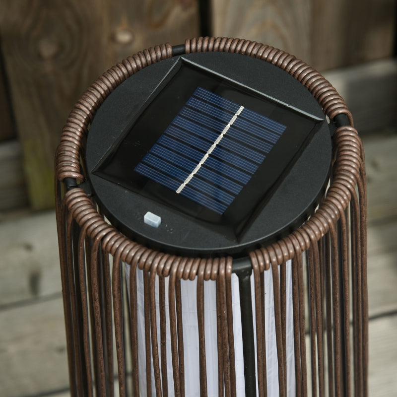 Patio Garden Solar Powered Lights Woven Resin Wicker Lantern Auto On/Off