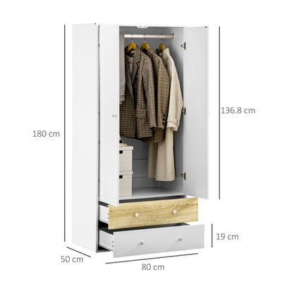 2-Door Wardrobe With 2 Drawers, White