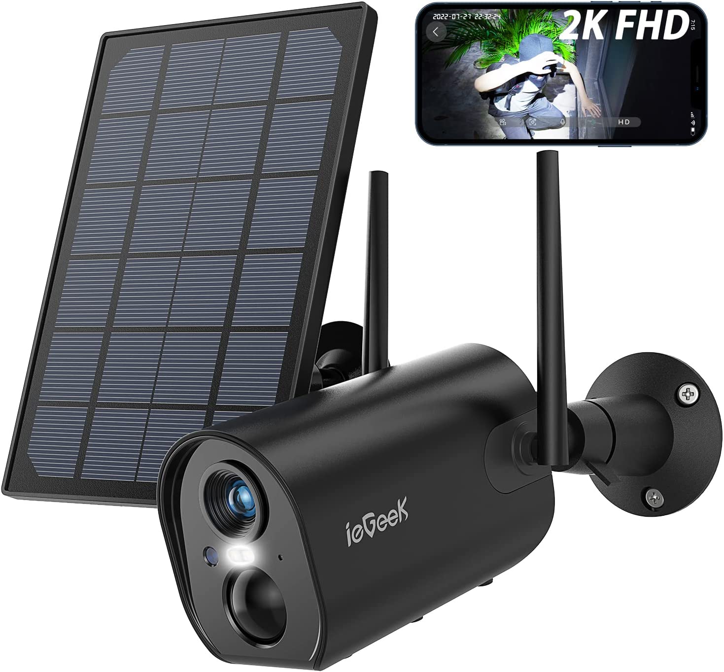 Solar Powered 1080P Security Camera w/ Batteries Wireless WiFi Home Night  Vision