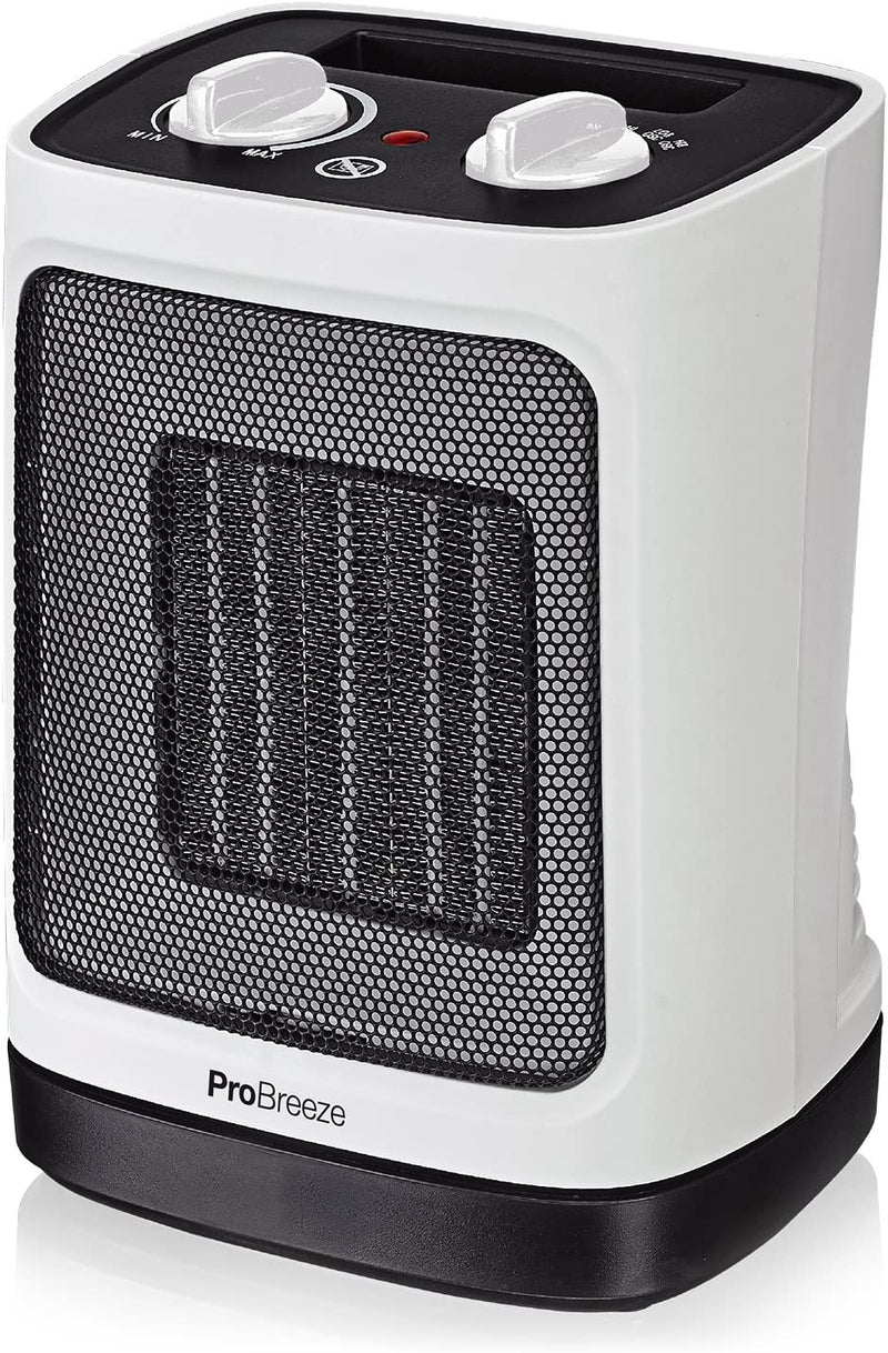 Pro Breeze 1800W Mini Ceramic Fan Heater – Automatic Oscillation, 2 Heat Settings and Fan Only Mode, White