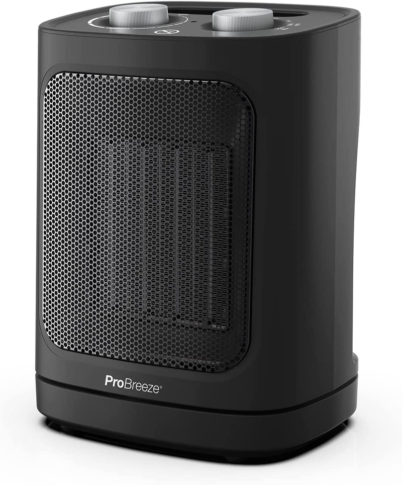 Pro Breeze 1800W Mini Ceramic Fan Heater – Automatic Oscillation, 2 Heat Settings and Fan Only Mode, Black