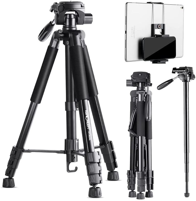 K&F Concept 70"/177cm Portable Tripod Outdoor Compact Aluminum Monopod with 3-Way Swivel Pan Tilt Head Cellphone Holder for Smartphone DSLR Camera