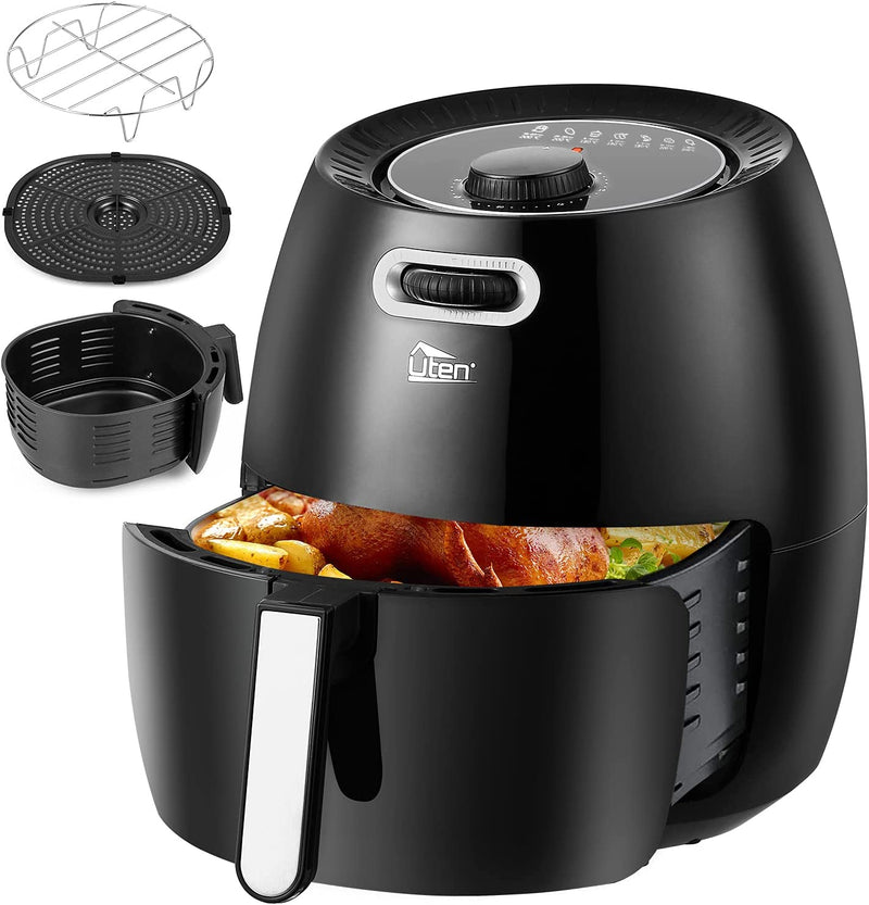 Uten 6.5L Air Fryer Oven Oil Free Fryer with Temperature Control and Timer, with Partition and Bracket, Detachable Basket, 1800W, Black