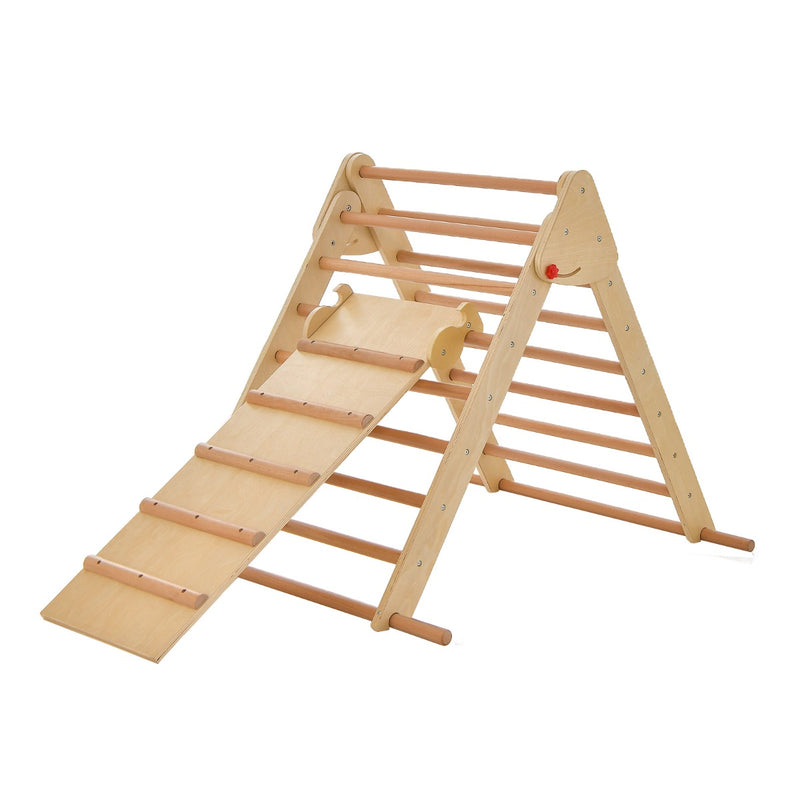 Kids Climbing Triangle Set with Adjustable and Reversible Ramp-Natural