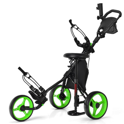 Golf Push Pull Cart with Storage Bag and Foot Brake