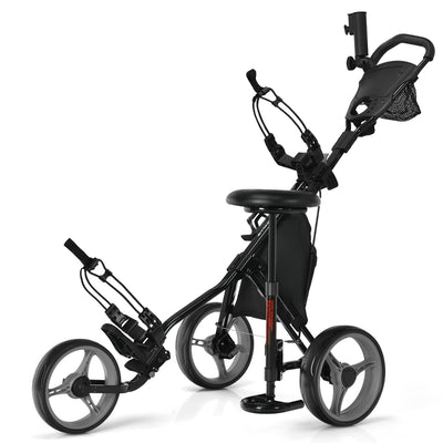 Golf Push Pull Cart with Storage Bag and Foot Brake