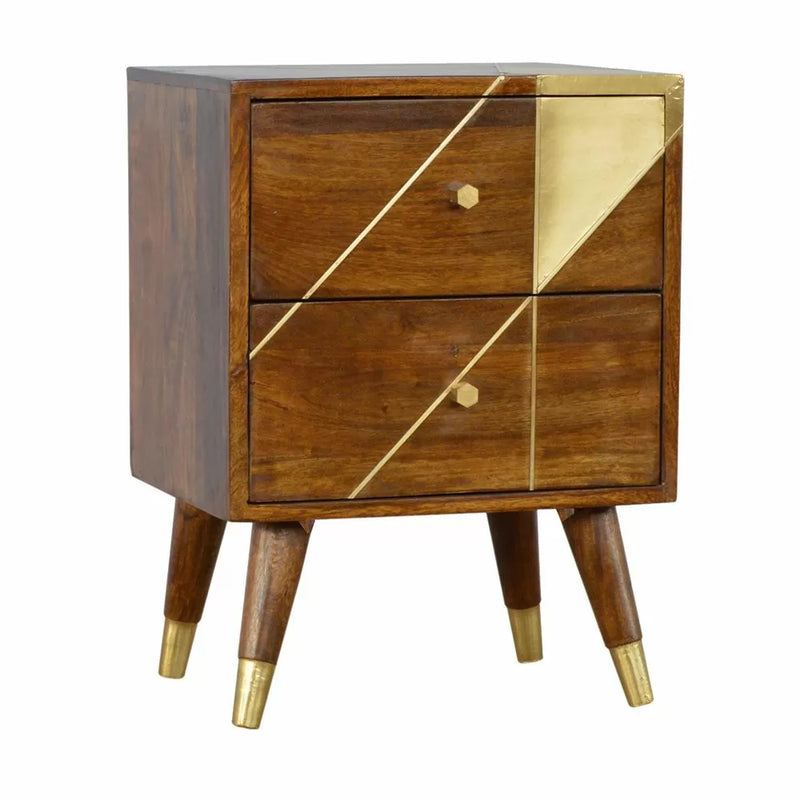 Gold Geometric Chestnut Bedside Table