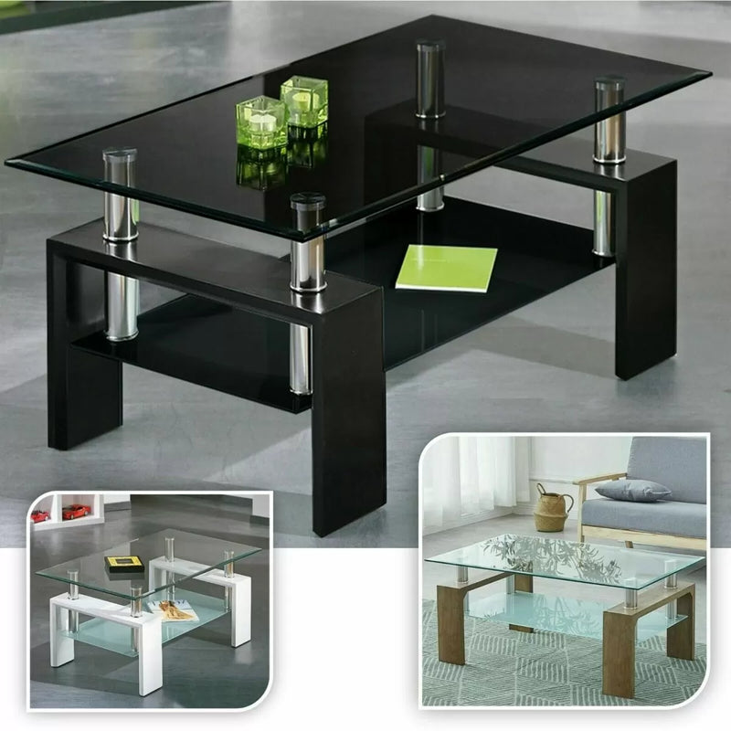 Mesa de centro rectangular de diseño moderno de 2 niveles en vidrio - 3 colores 