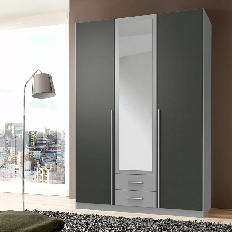 Husam 3 Door Mirrored Wardrobe - Grey