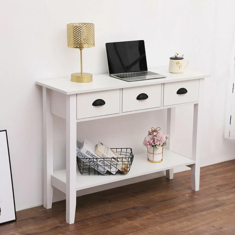 3 Drawer Console Table with Storage Shelf - White