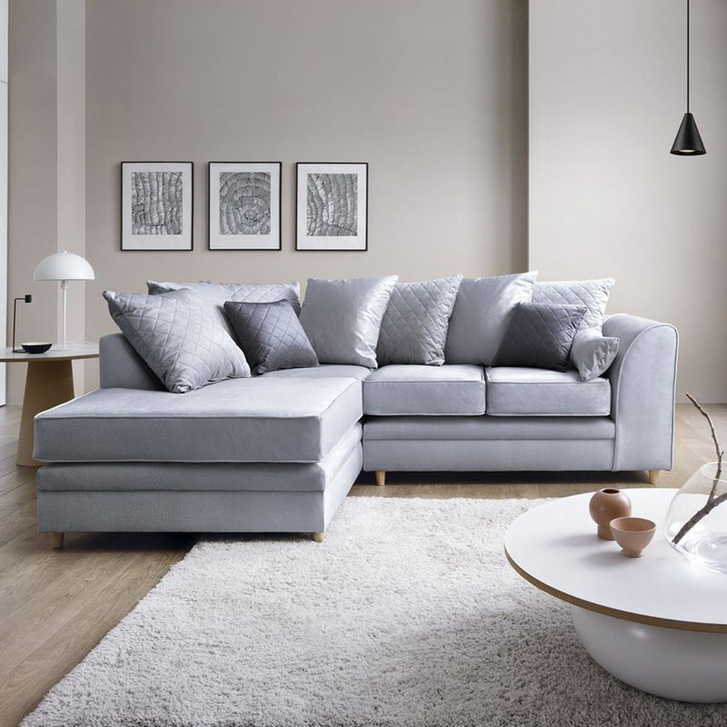 Chic Velvet Corner Sofa - Light Grey