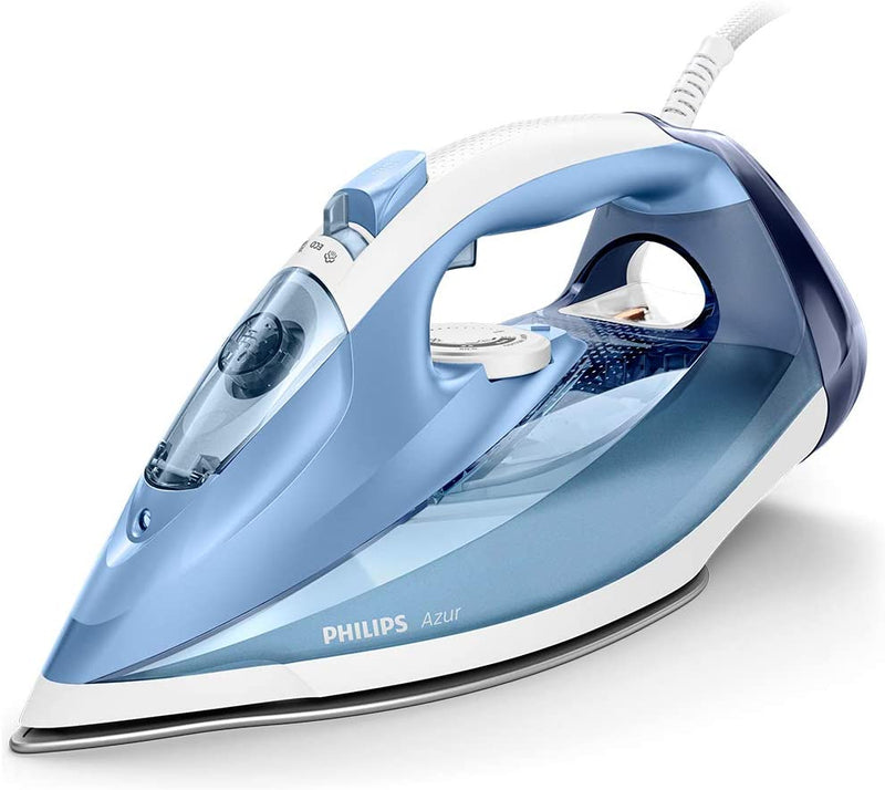 Philips Azur Steam Iron with 180g Steam Boost, 2400W & SteamGlide Soleplate, Blue/White - GC4532/26