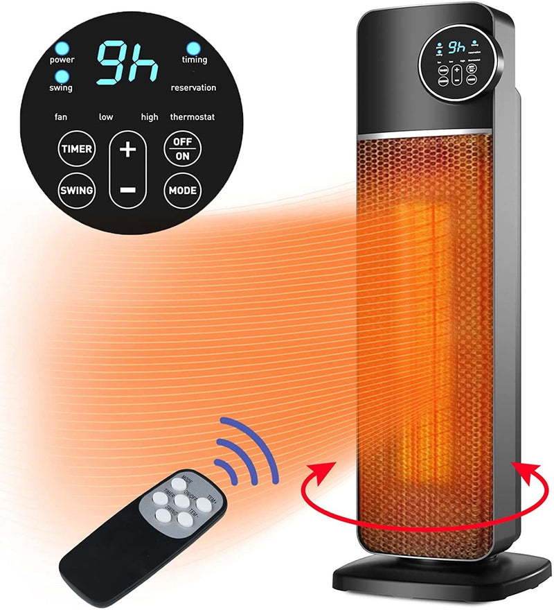 Sunvoy 2000W Electric Ceramic Vertical Space Heater with Smart Thermostat, Quiet, 60° Auto Oscillation, 3 Modes, Timer & Remote Control
