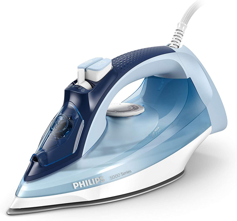 Philips Steam Iron 5000 Series, 2400 W Power, 40 g/min Continuous Steam, 180 g Steam Boost, SteamGlide Plus, DST5020/26, Blue