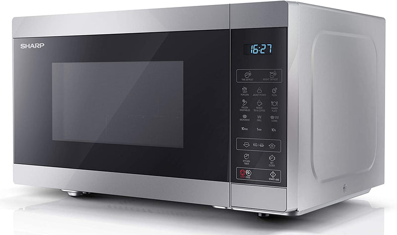 SHARP YC-MG81U-S 900W Digital Touch Control Microwave with 28 L Capacity, 1100W Grill & Ceramic Enamel Interior – Silver