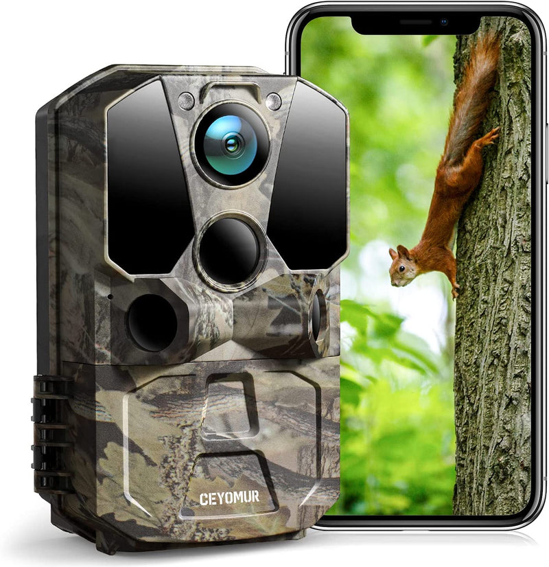 CEYOMUR Wildlife Camera, WiFi Bluetooth 30MP 1296P Trail Camera with 120° Motion Sensor 0.2s Trigger Speed 36pcs IR LEDs Night Vision IP66 Waterproof