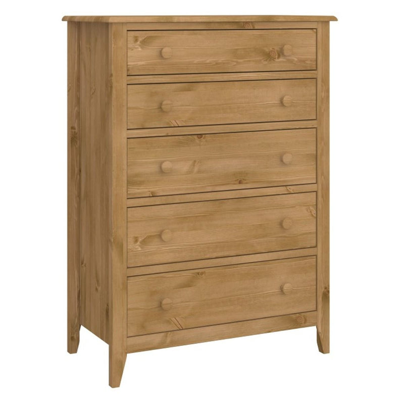 Heston Solid Pine 5 Drawers Chest of Drawer - Pine