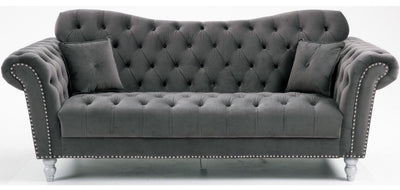 Elegance Glamour Fabric Sofa Set 3 + 2 Seater Dark Grey Studded Plush Velvet