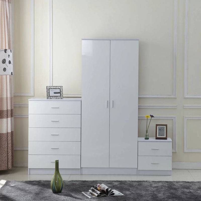 3PC High Gloss Wardrobe Set - White