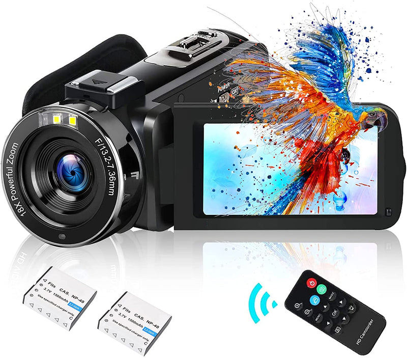 DIWUER Video Camera Camcorder Upgraded Full HD 1080P 30MP Vlogging For YouTube 18X Digital Zoom 3.0" LCD 270 Degree Flip Screen With 2 Batteries