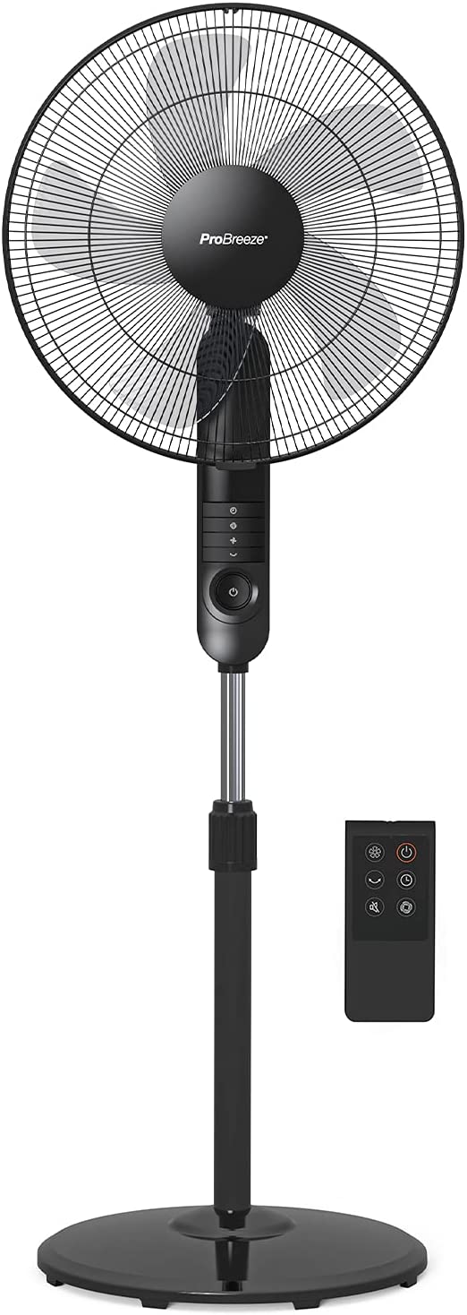 Pro Breeze 16-Inch Pedestal Fan with Remote Control and LED Display - 4 Operational Modes - 80° Oscillation - Adjustable Height & Pivoting Fan Head